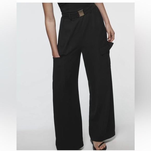 Zara belted black cargo pocket side strapless jumpsuit - Picture 8 of 8